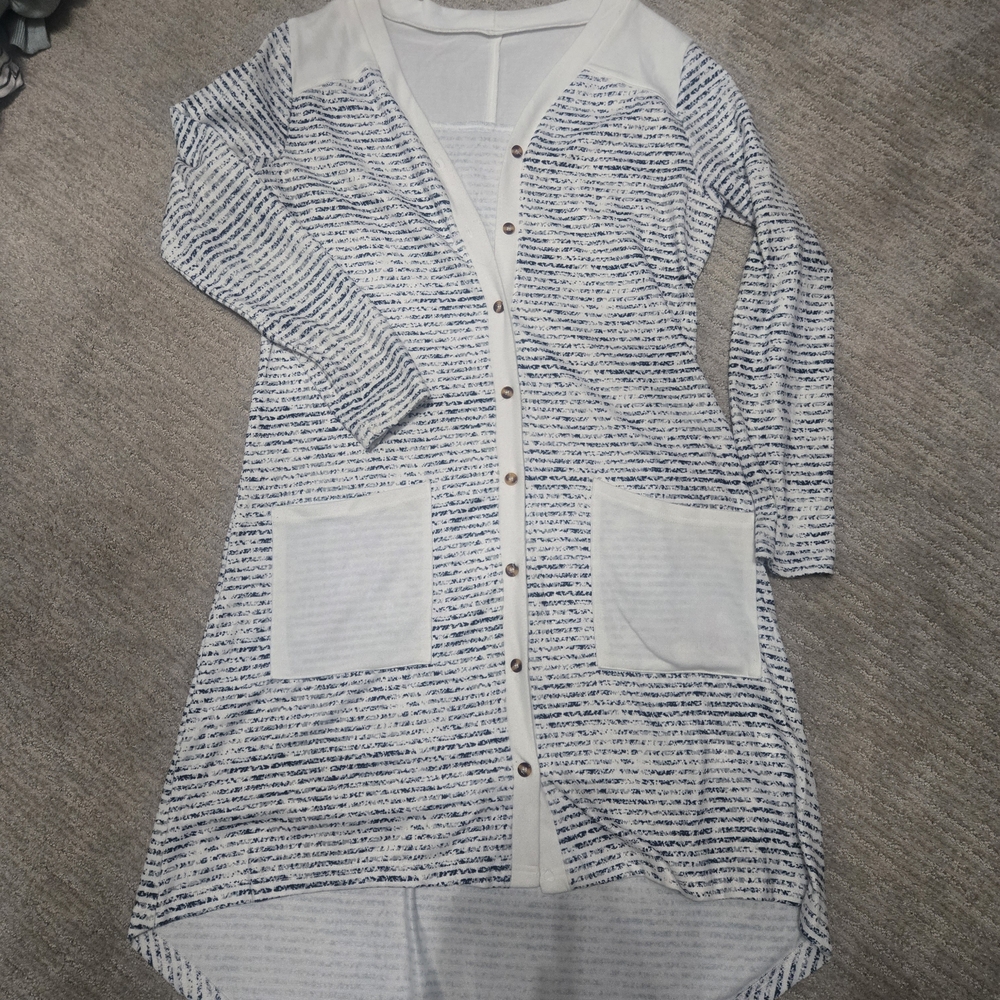 Striped Button-Up Cardigan with Pockets